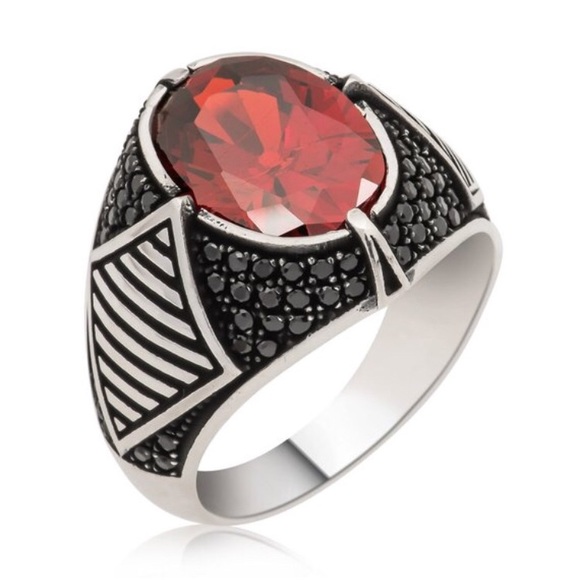 Grand Bazaar Jewelers Other - Sterling Silver Men's Ring, Black and Red S 10